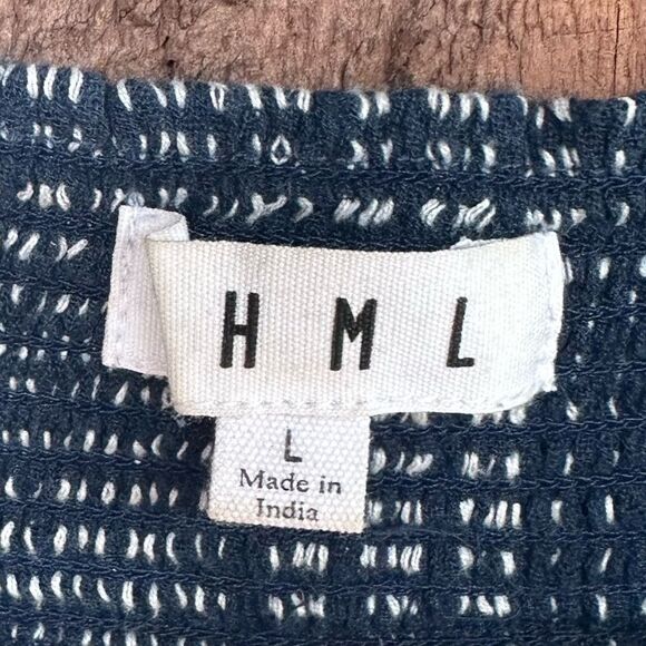 ANTHRO blue romper off the shoulder with embroidery red pompoms sz Large - Picture 10 of 13